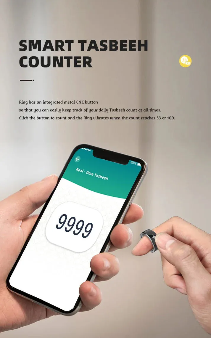 Crony QB708 Smart Tasbeeh Ring Smart Tasbeh counter with 5 prayer time reminders for Eid al-Adha and Ramadhan