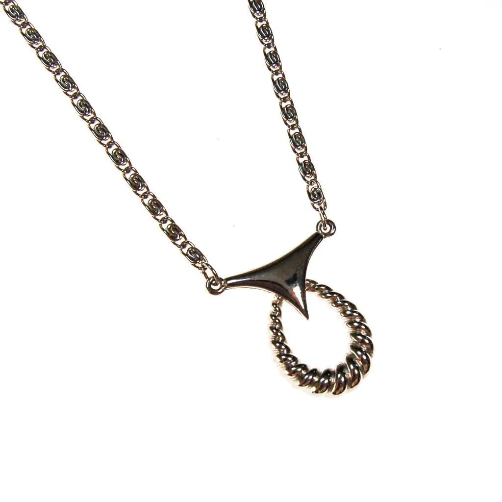 Crown Trifari Modernist Silver Pendant Necklace