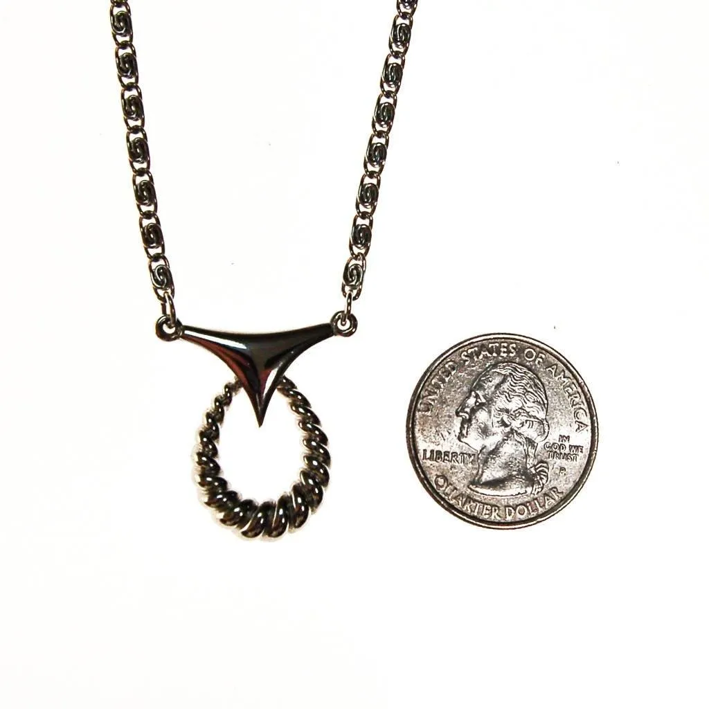 Crown Trifari Modernist Silver Pendant Necklace