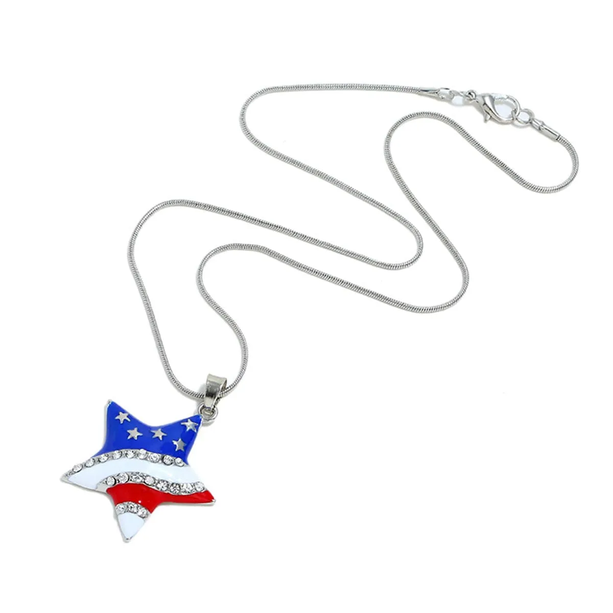 Cubic Zirconia & Silver-Plated Flag Star Pendant Necklace