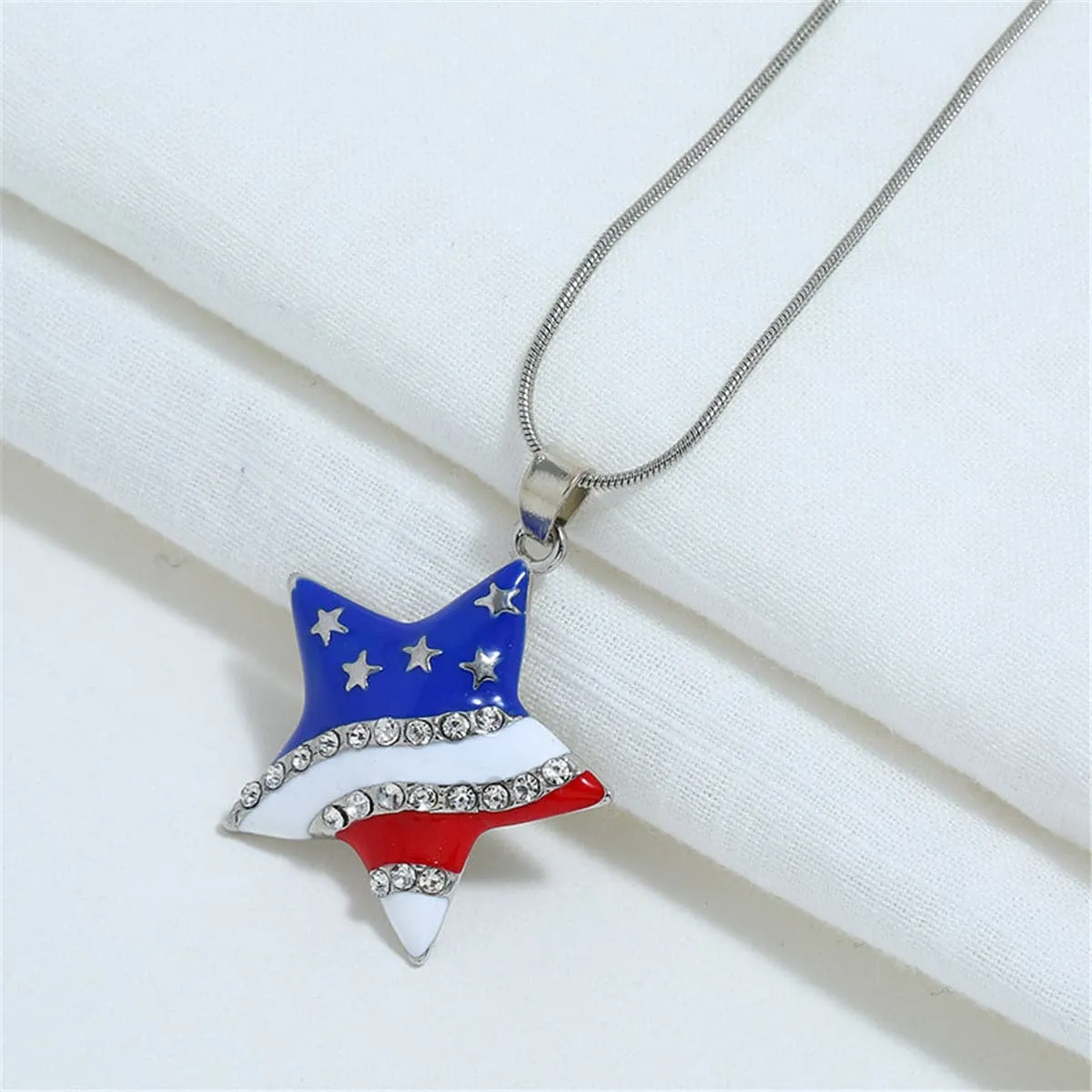 Cubic Zirconia & Silver-Plated Flag Star Pendant Necklace