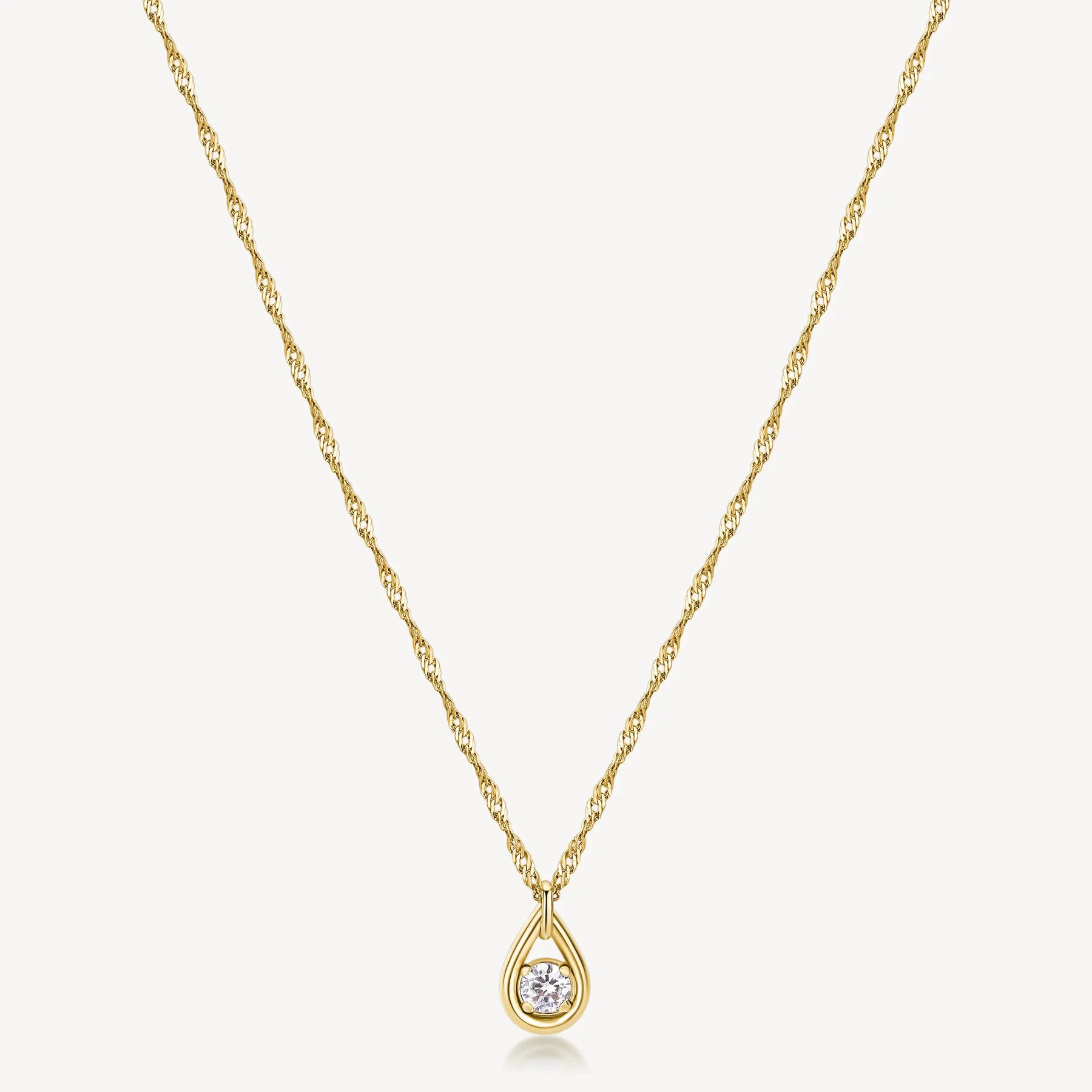 Cubic Zirconia Pendant Necklace in Gold Plated Stainless Steel