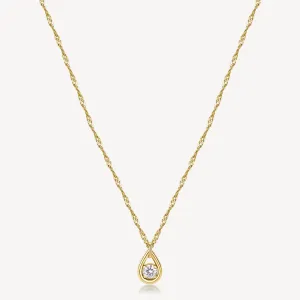 Cubic Zirconia Pendant Necklace in Gold Plated Stainless Steel