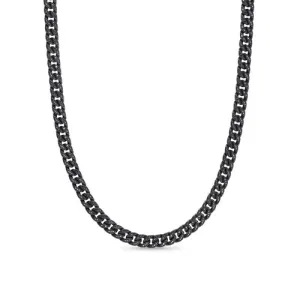 Curb Chain Necklace in Black Titanium with Black Diamonds, 8mm
