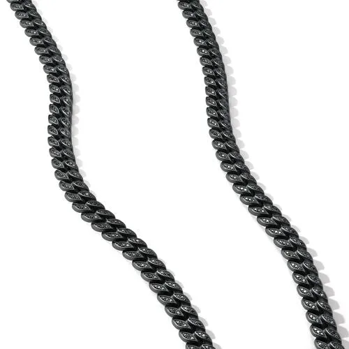 Curb Chain Necklace in Black Titanium with Black Diamonds, 8mm