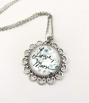 Custom Handwriting necklace - succulent background - floral setting