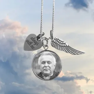 Custom Photo Memorial Necklace with angel wing and heart charm