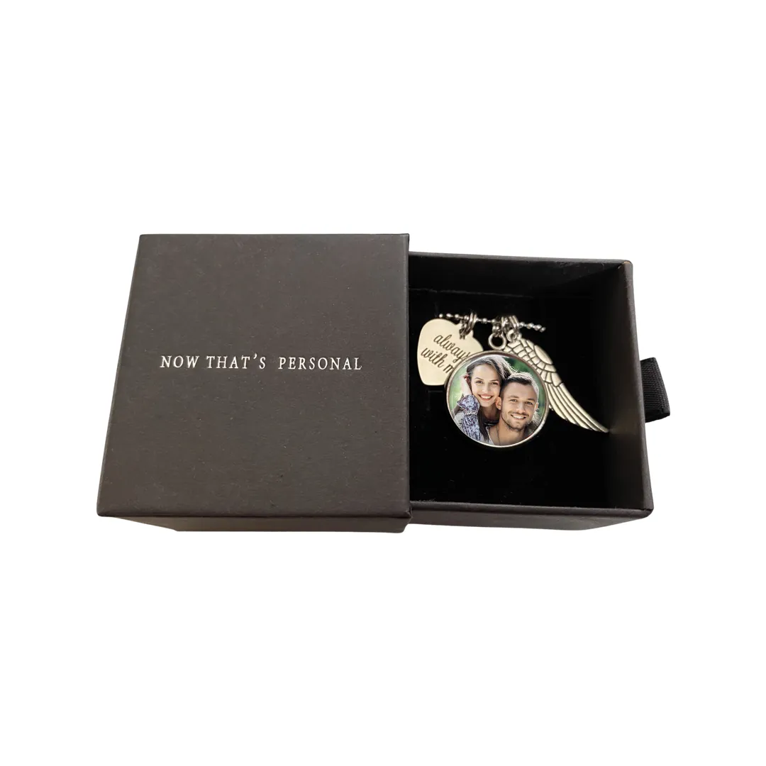 Custom Photo Memorial Necklace with angel wing and heart charm