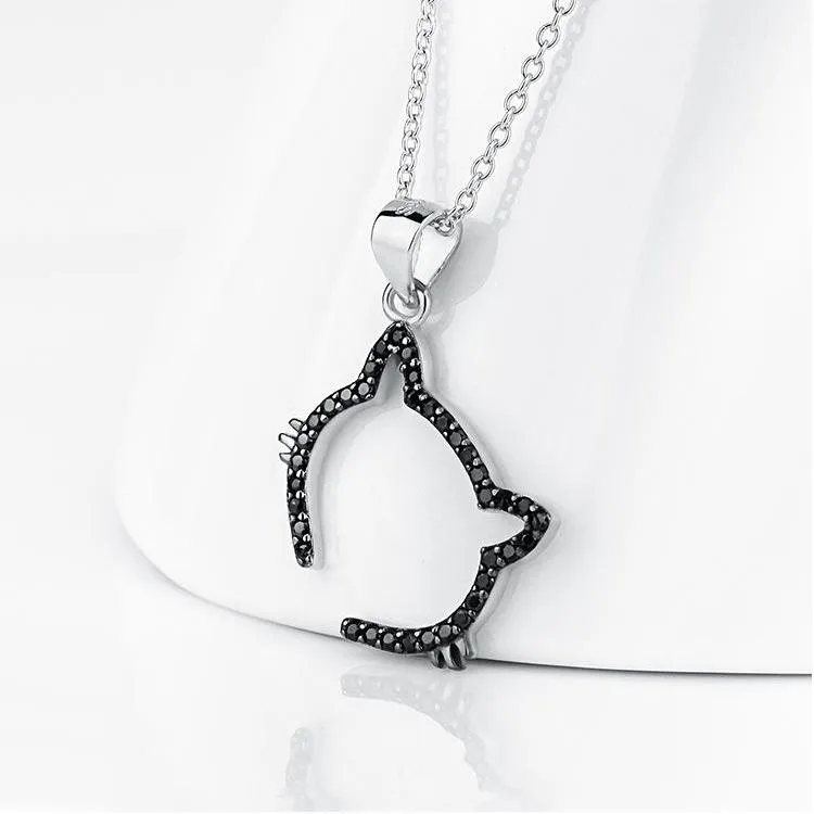 Cutie Cat Black Cat Outline Pendant Necklace