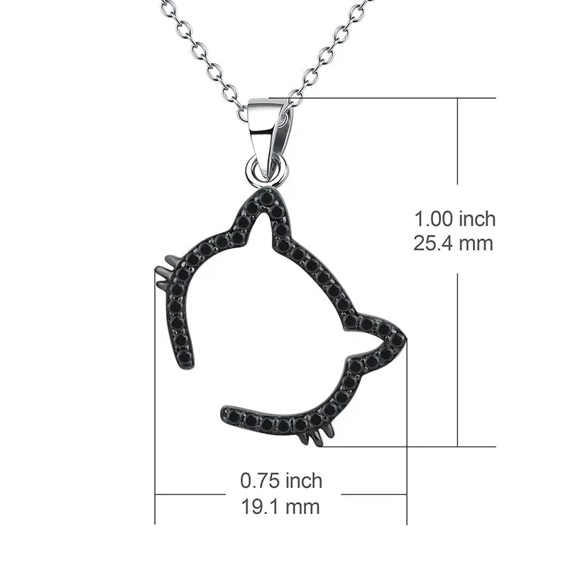 Cutie Cat Black Cat Outline Pendant Necklace