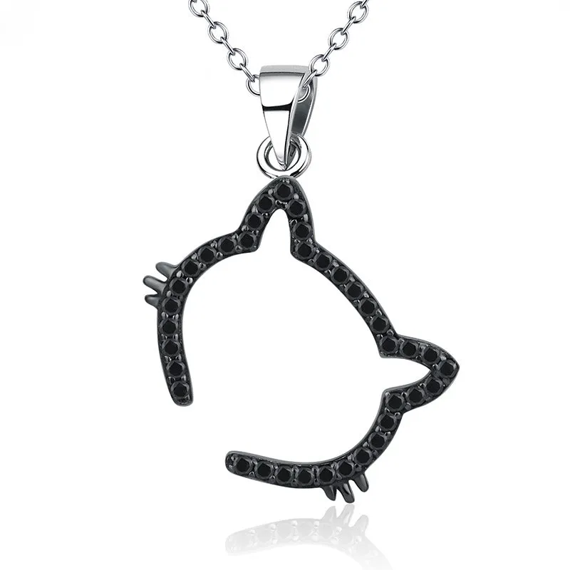 Cutie Cat Black Cat Outline Pendant Necklace