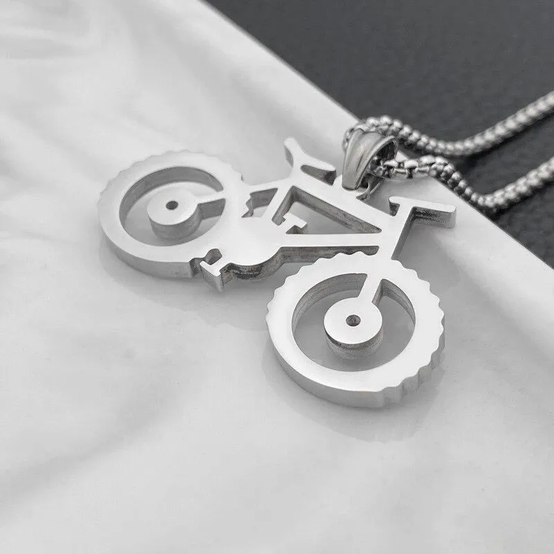 Cycolinks Titanium Steel Silver Bicycle Necklace