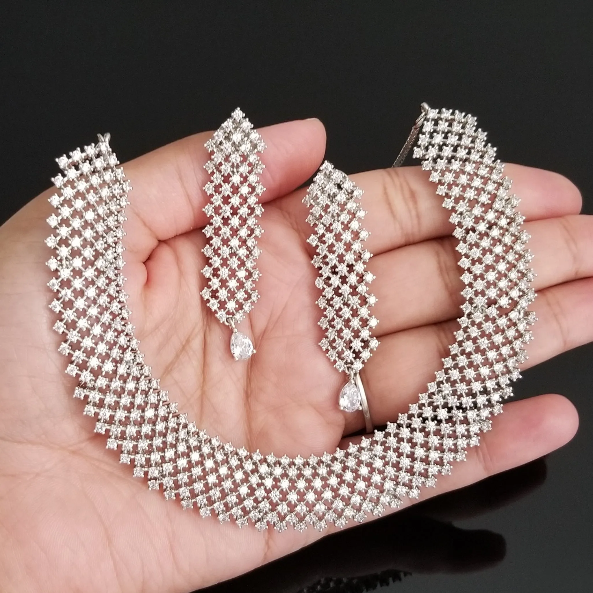 Cz Classic Necklace With Rhodium Plating 1727
