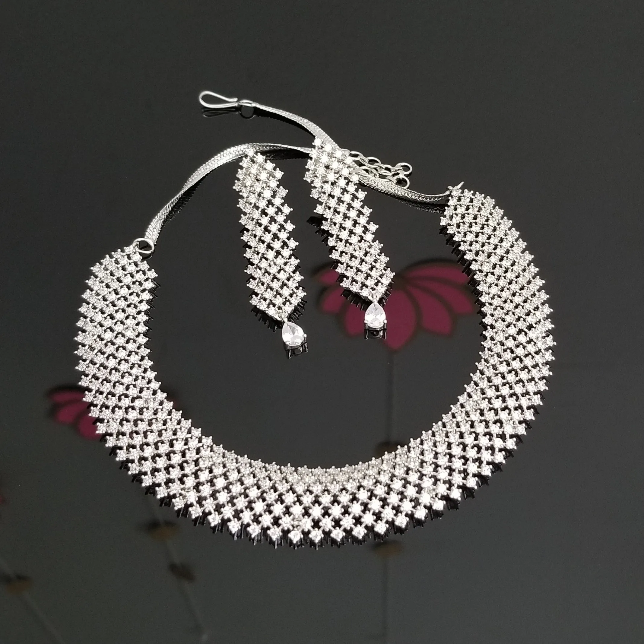 Cz Classic Necklace With Rhodium Plating 1727