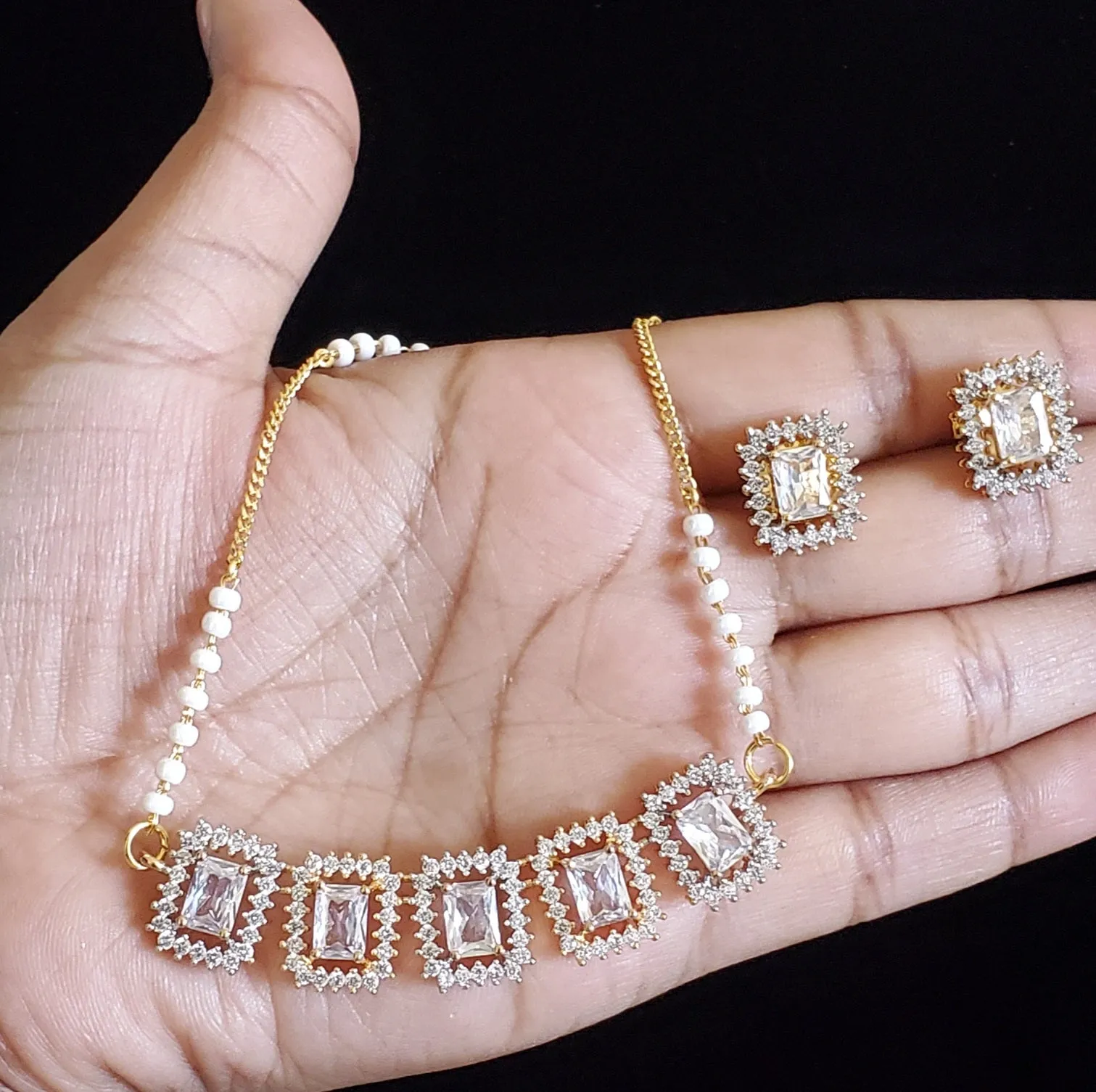 Cz Classic Pendant Set With 2 Tone Plating RN37