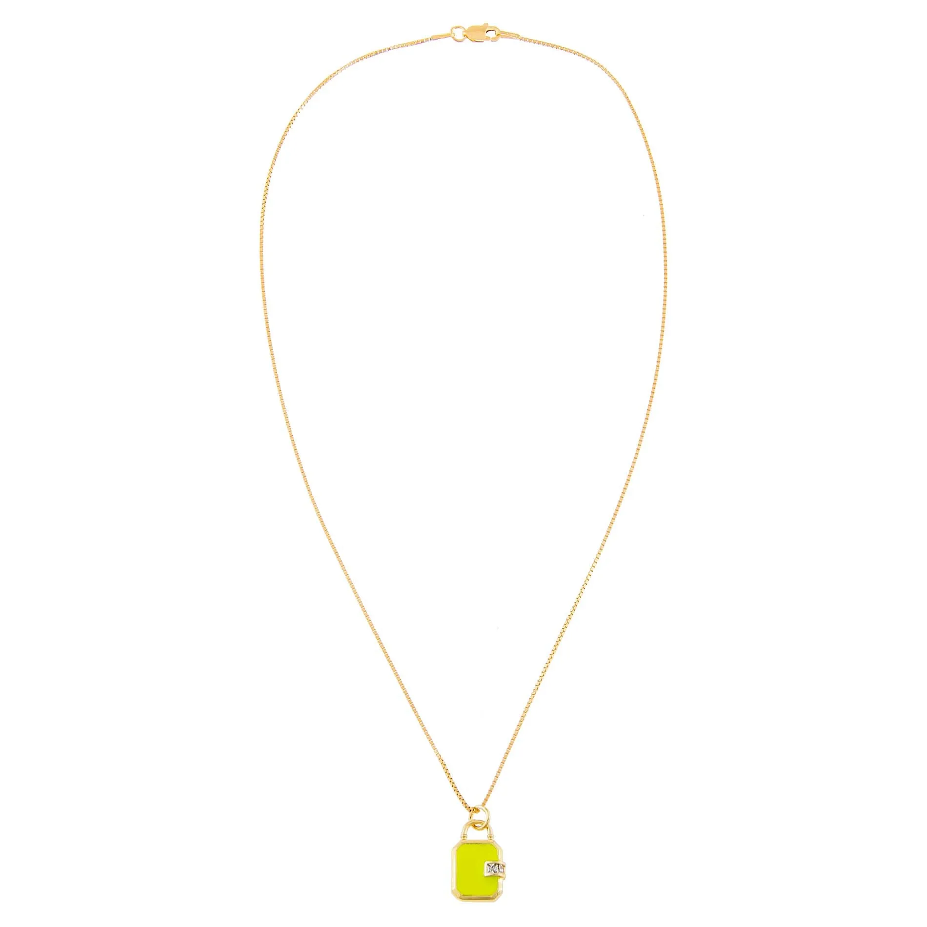 CZ Enamel Lock Charm Necklace