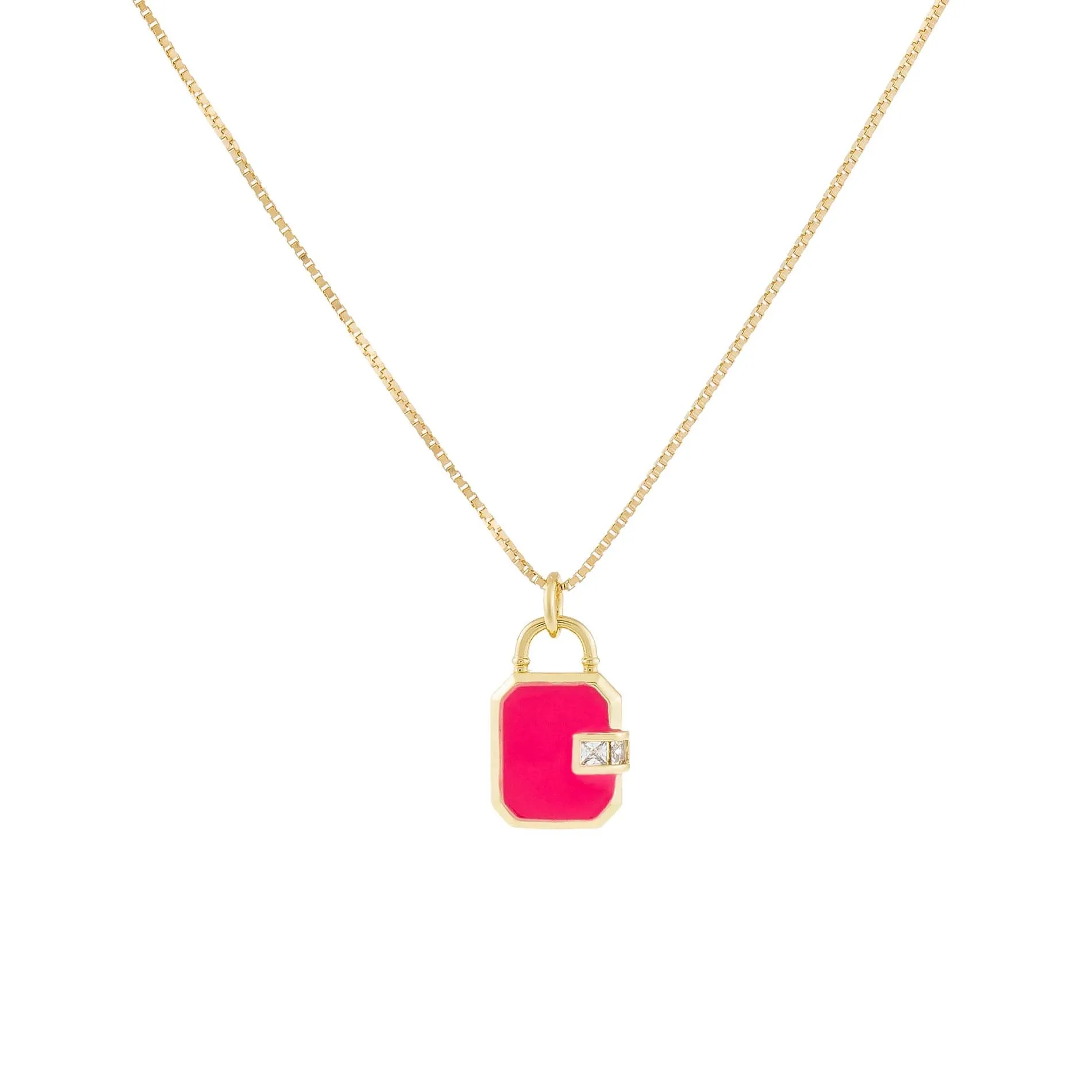 CZ Enamel Lock Charm Necklace