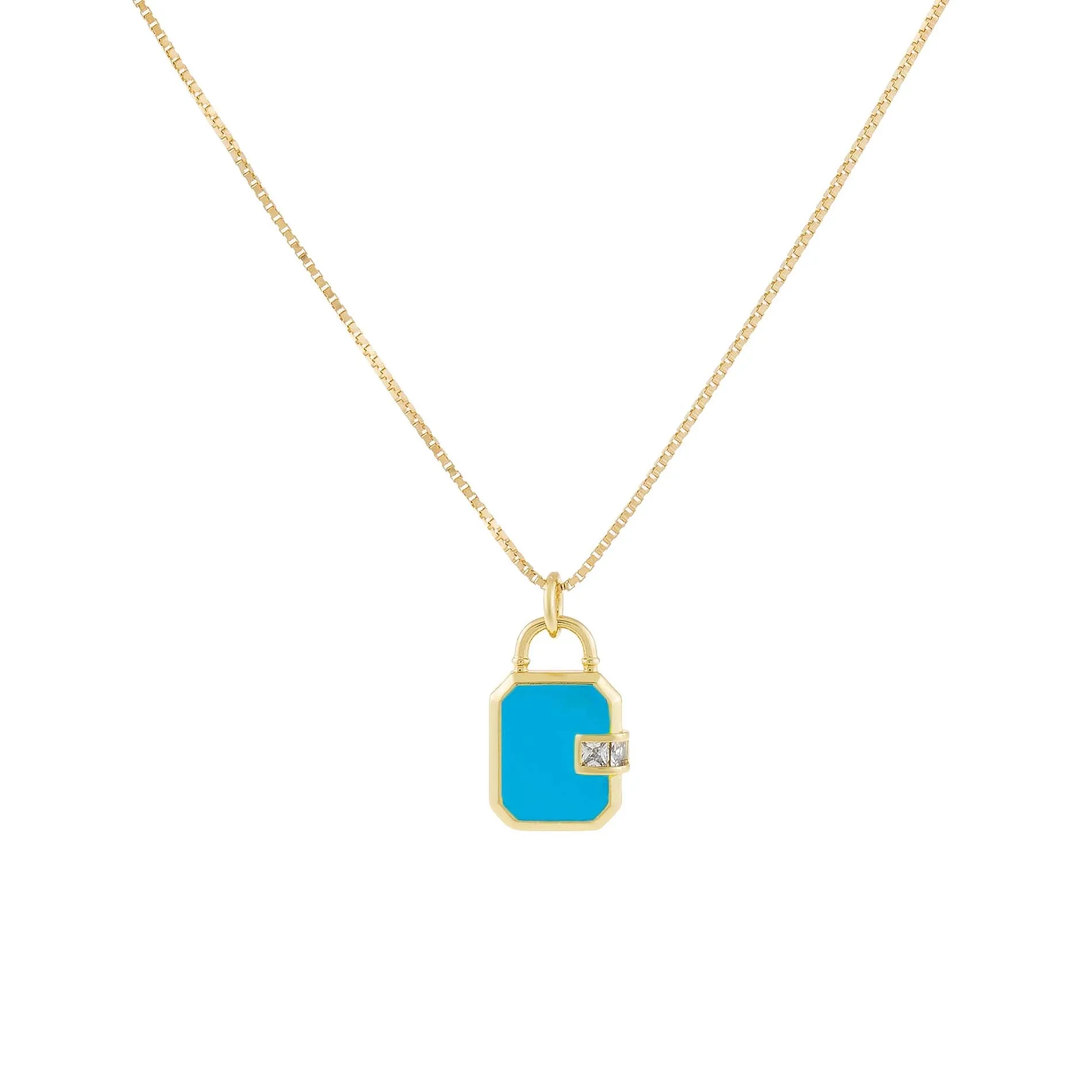 CZ Enamel Lock Charm Necklace