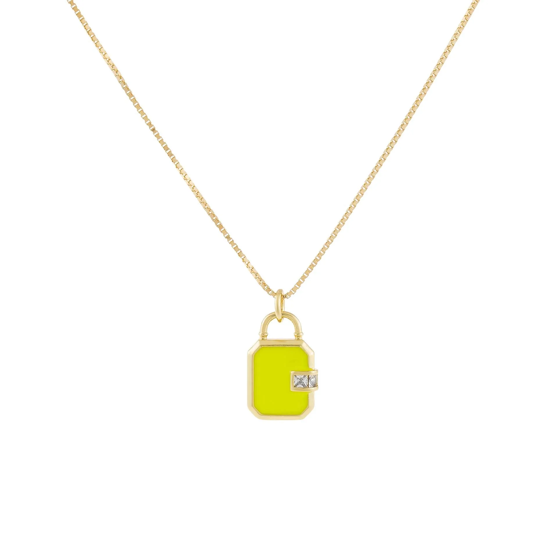 CZ Enamel Lock Charm Necklace