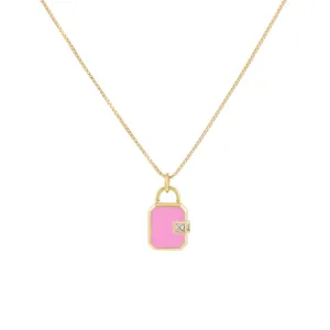 CZ Enamel Lock Charm Necklace