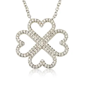 Diamond Heart-Shaped Four Leaf Clover Necklace Pendant