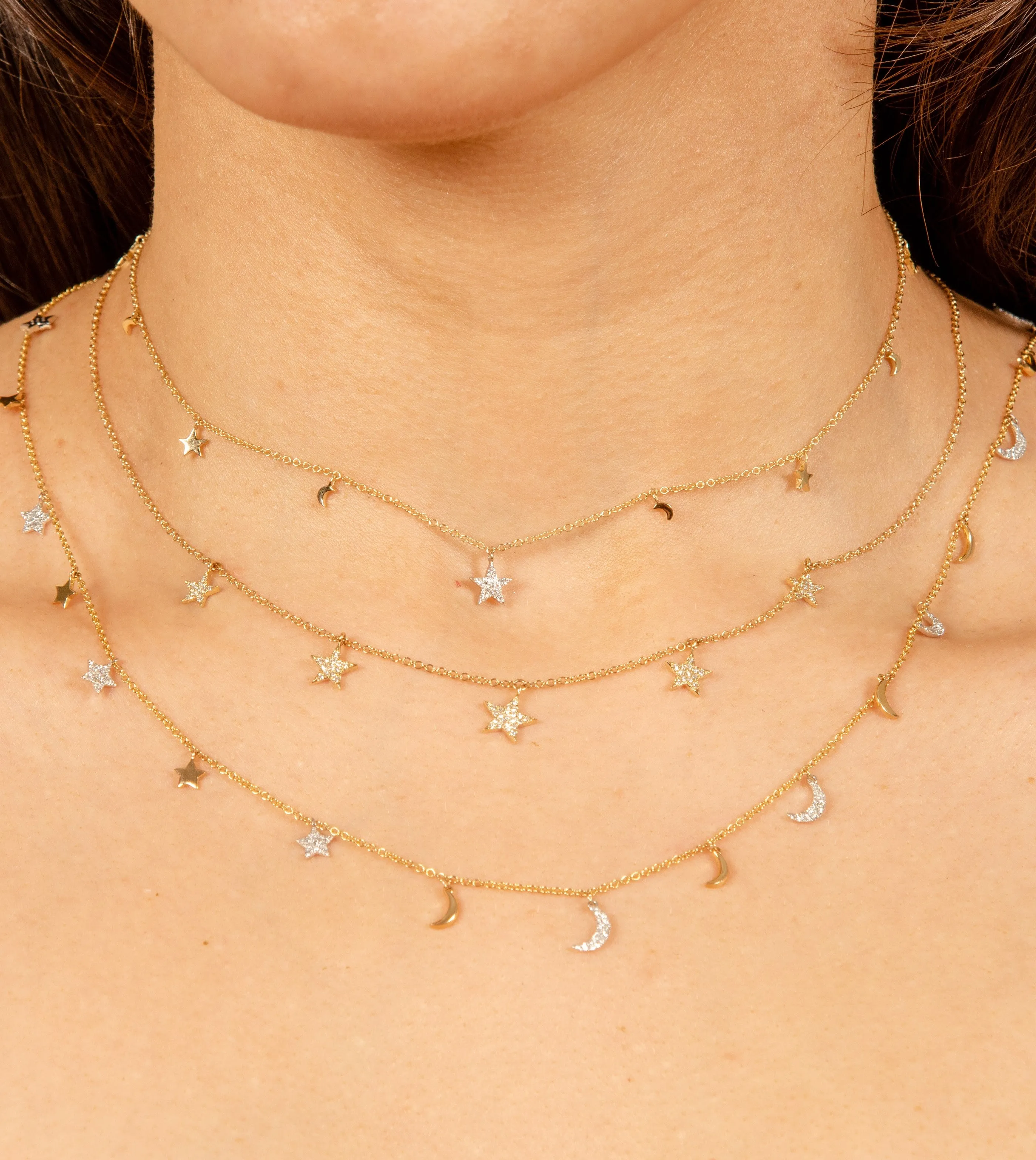 Diamond Star & Moon Charm Necklace
