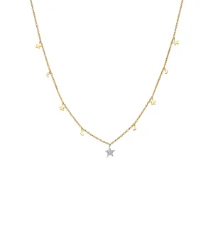 Diamond Star & Moon Charm Necklace