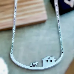 Dog and House Stainless Steel Necklace