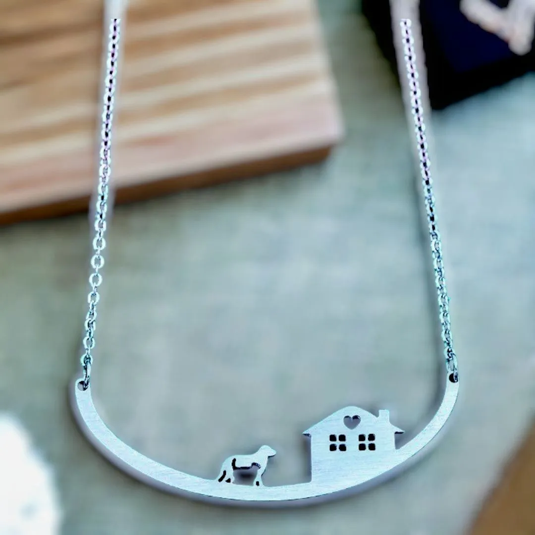 Dog and House Stainless Steel Necklace
