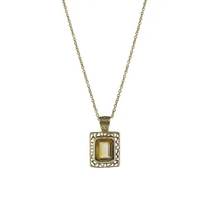 Emerald Cut Citrine Pendant Necklace