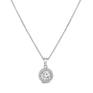 Emily Silver & Cubic Zirconia Halo Pendant Necklace - 16 - 18"