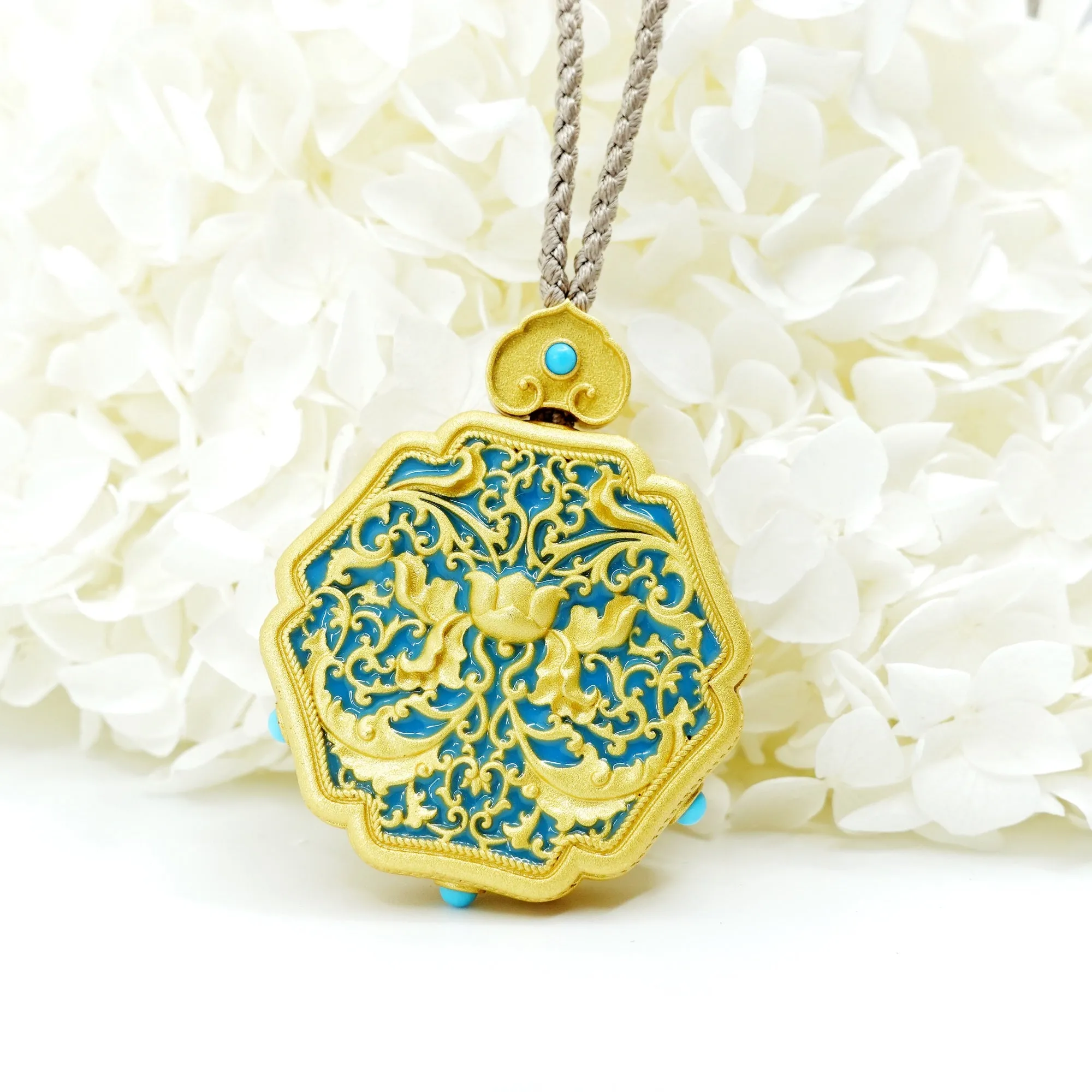 Enamel Lotus Flower Necklace in Sterling Silver