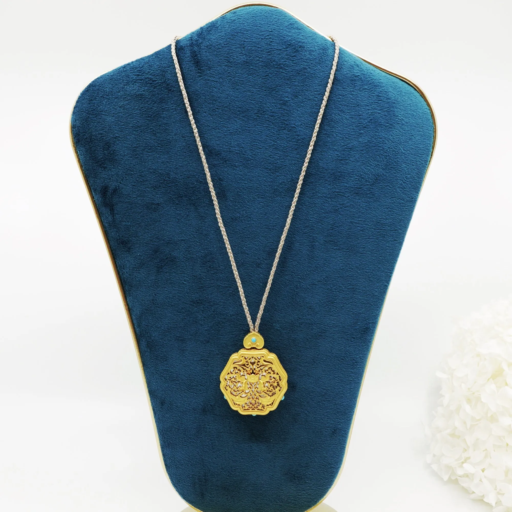 Enamel Lotus Flower Necklace in Sterling Silver