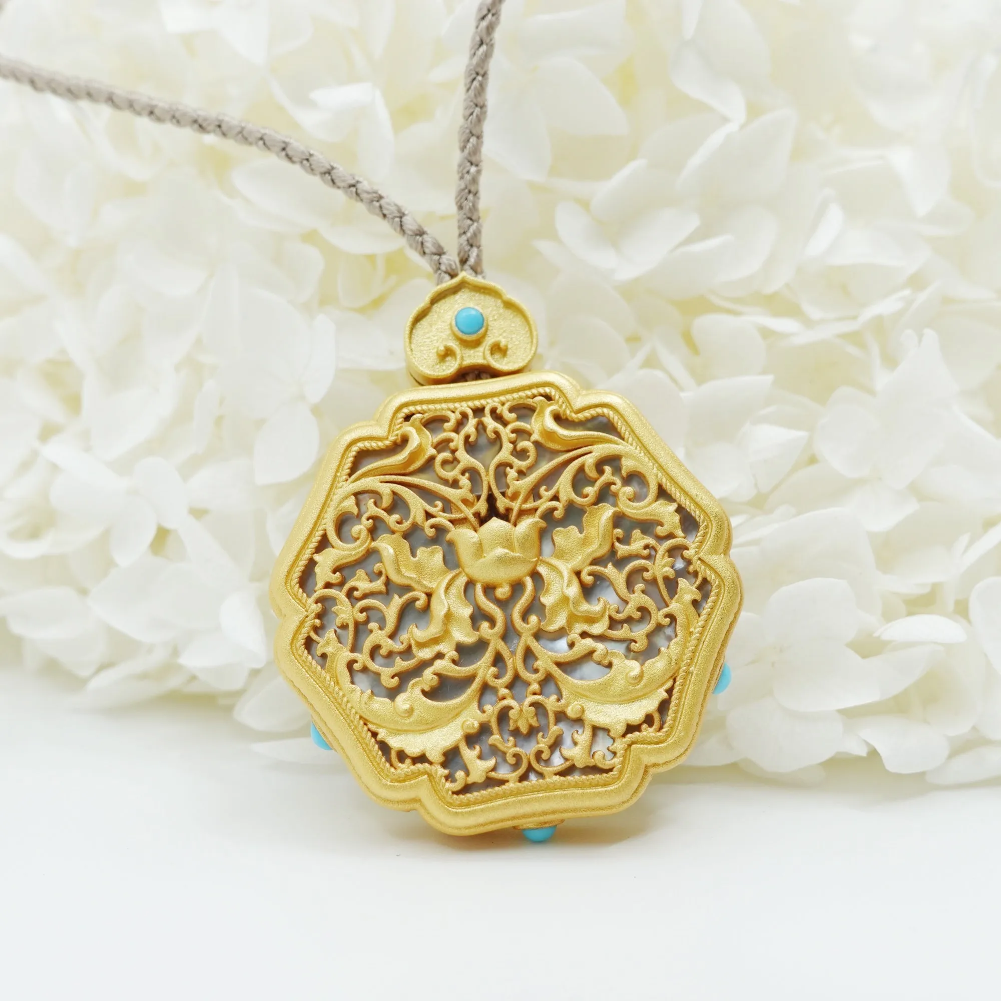 Enamel Lotus Flower Necklace in Sterling Silver