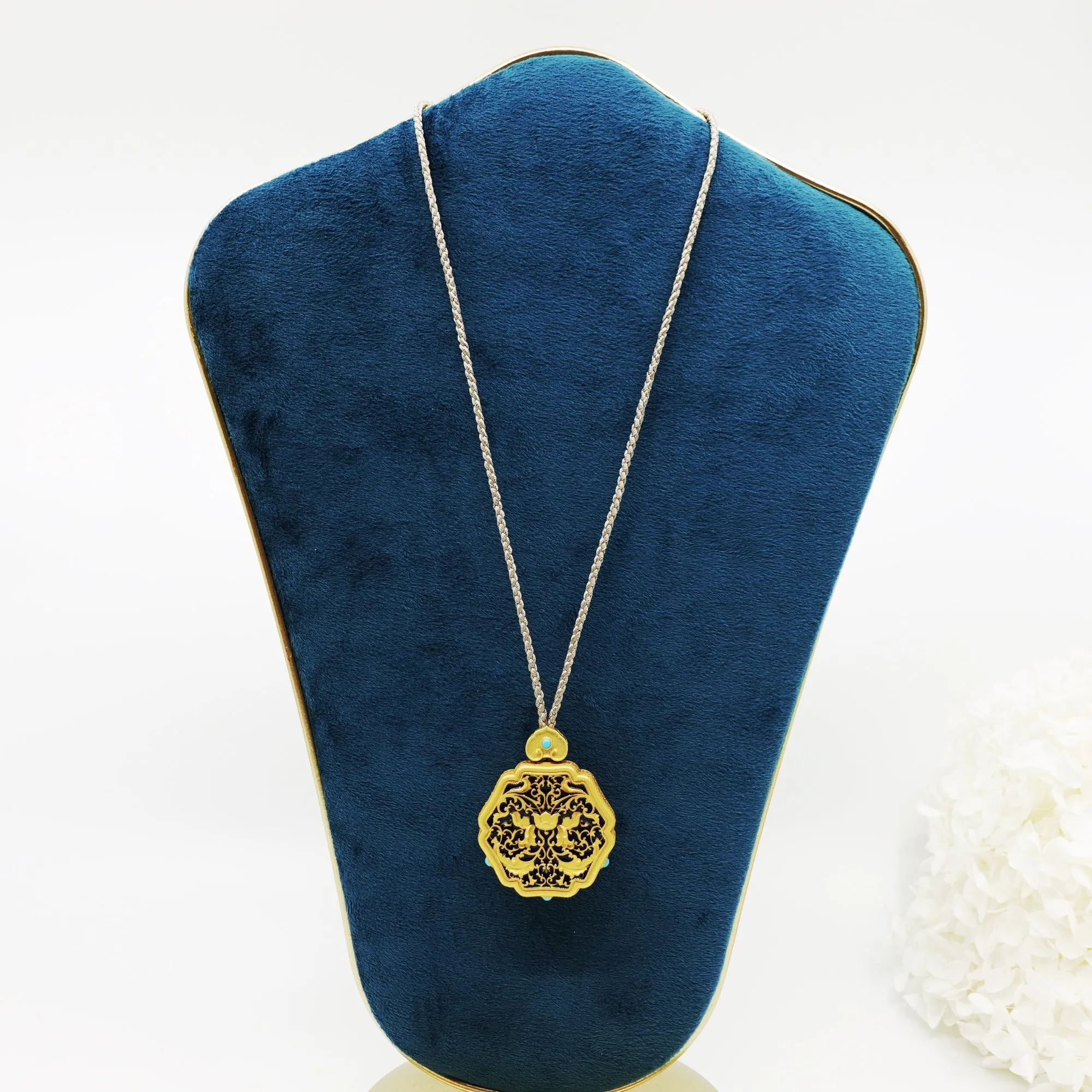 Enamel Lotus Flower Necklace in Sterling Silver
