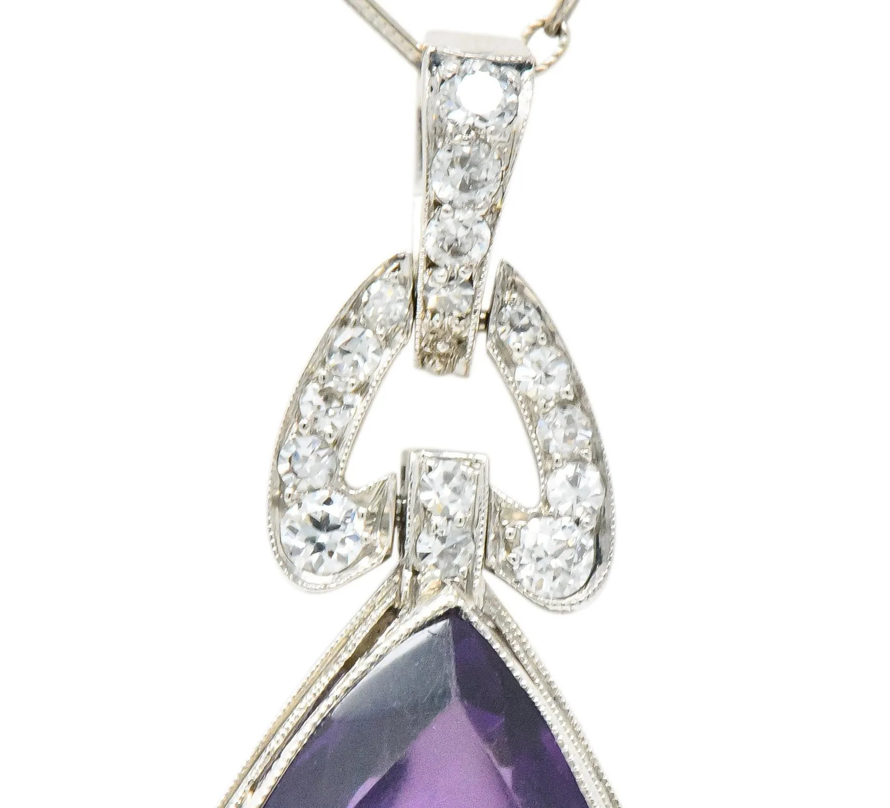 Enticing Edwardian Diamond Carved Amethyst Cameo Platinum Pendant Necklace