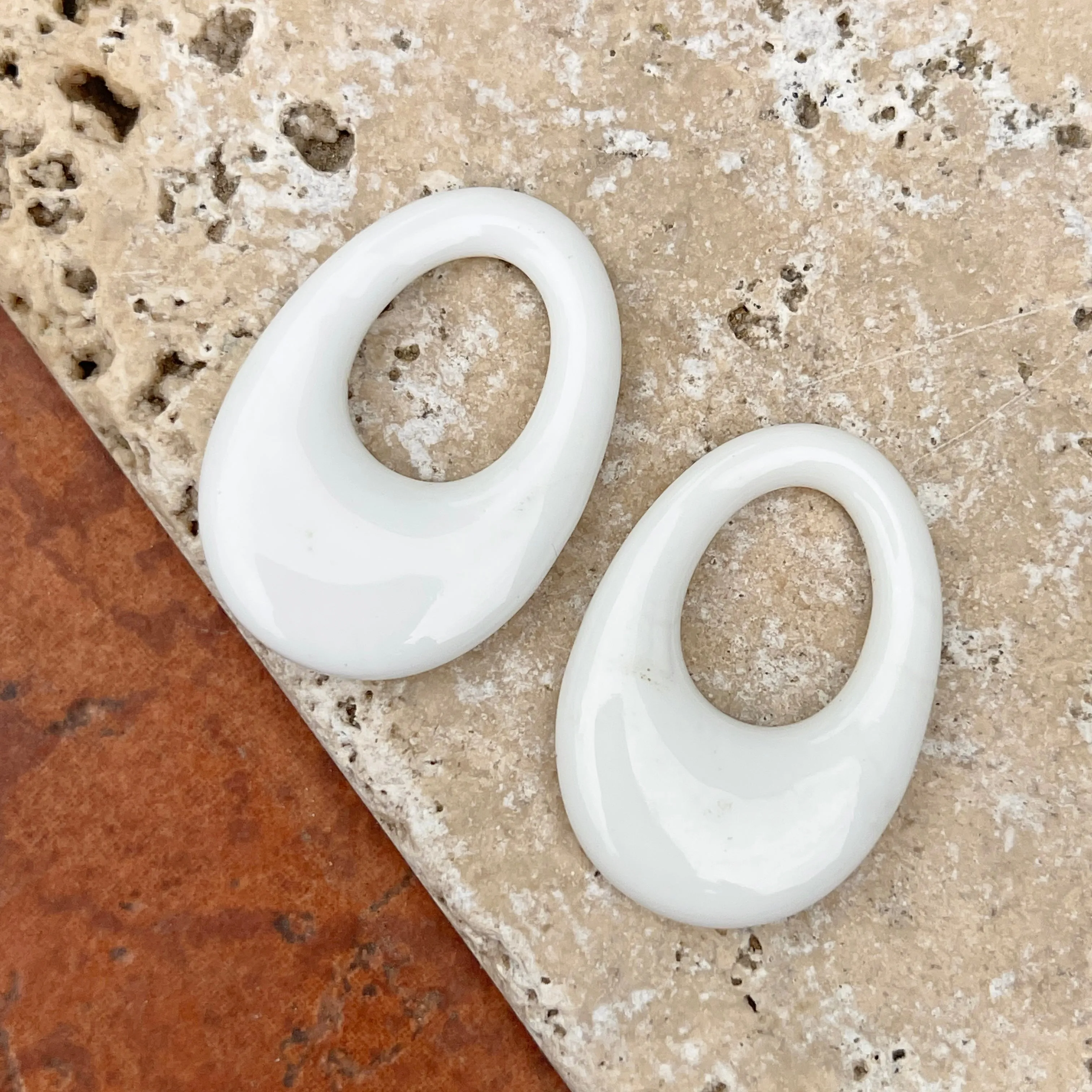 Estate White Onyx Oval Disc Gemstone Earrings Charms