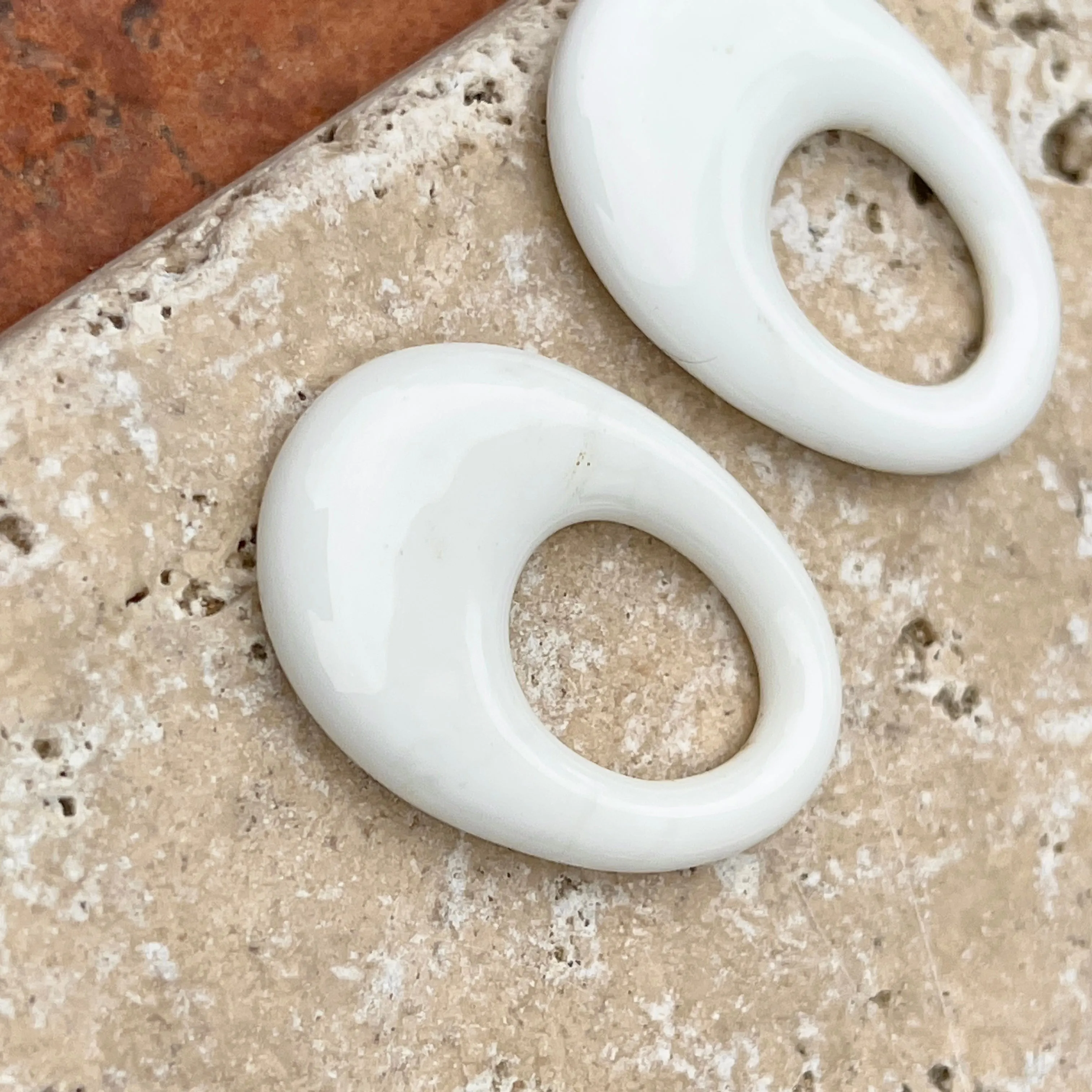 Estate White Onyx Oval Disc Gemstone Earrings Charms