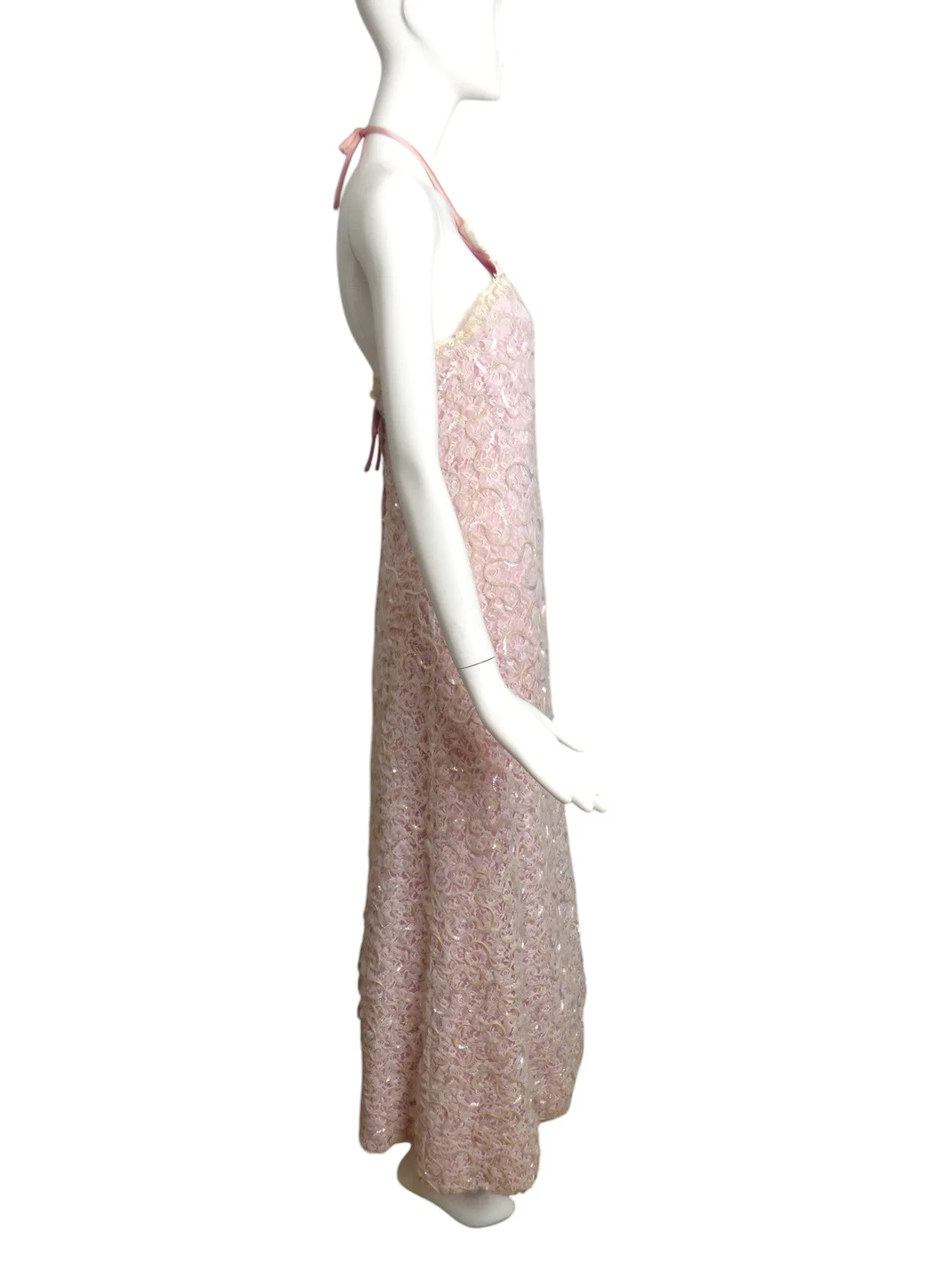 ESTHER WOLF- 1960s White Sequin Lace Evening Gown, Size 4