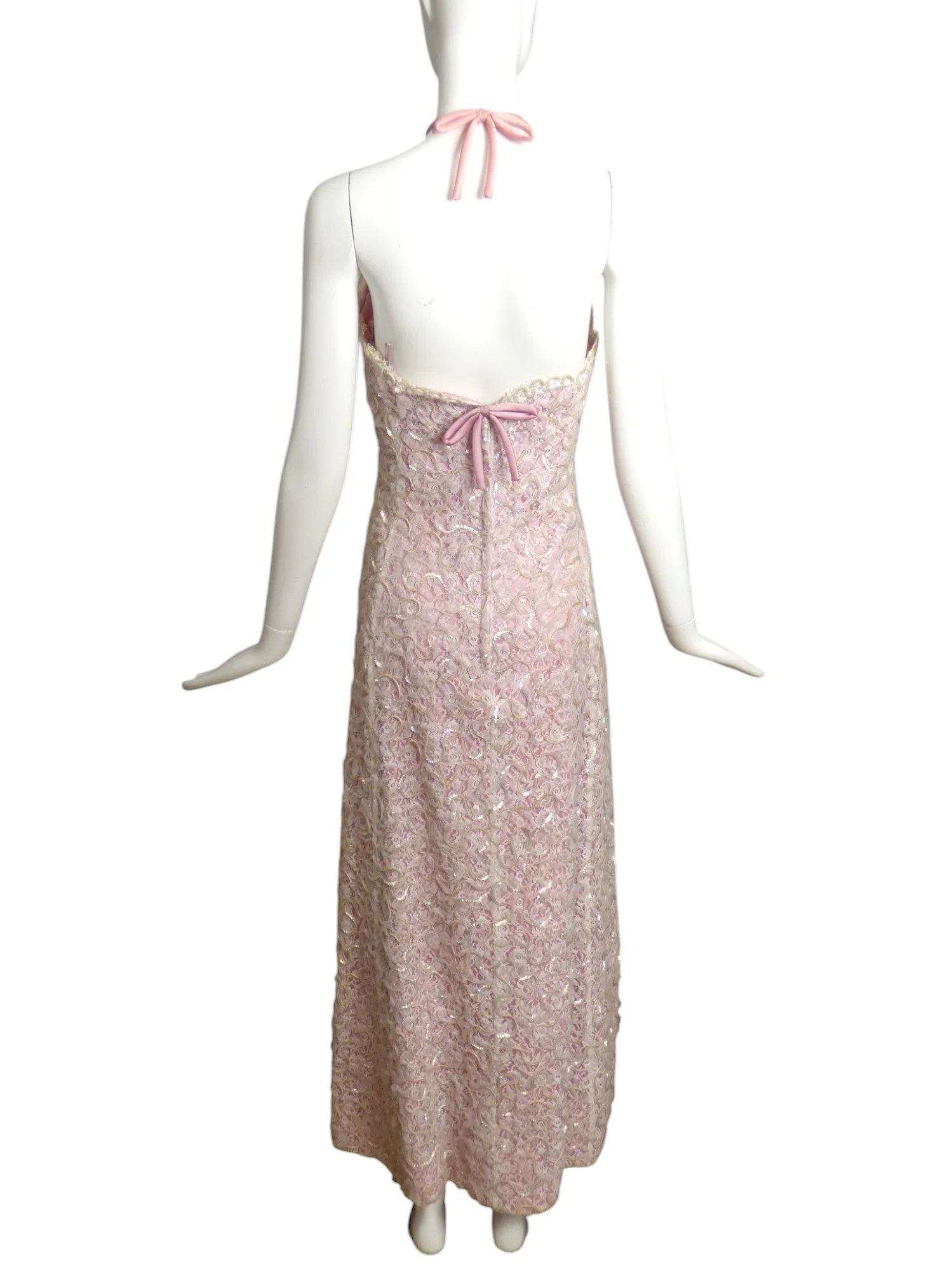 ESTHER WOLF- 1960s White Sequin Lace Evening Gown, Size 4
