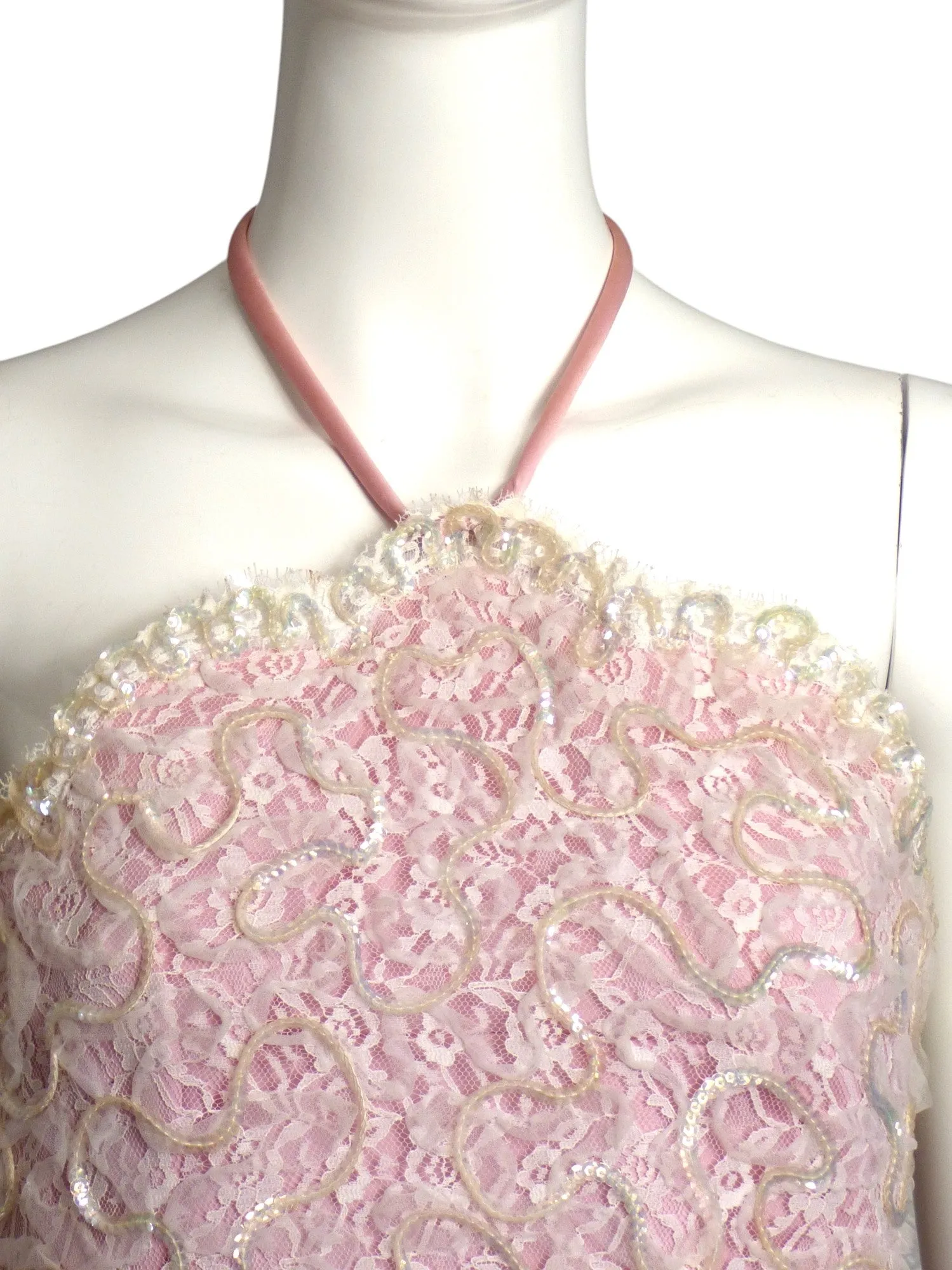 ESTHER WOLF- 1960s White Sequin Lace Evening Gown, Size 4
