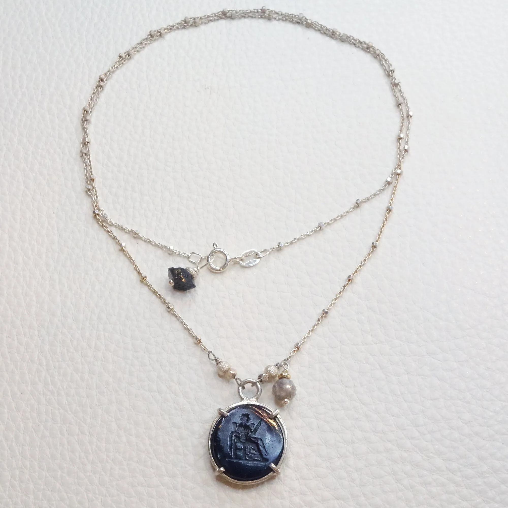 Eternal Weaver Intaglio Necklace: labradorite and silver