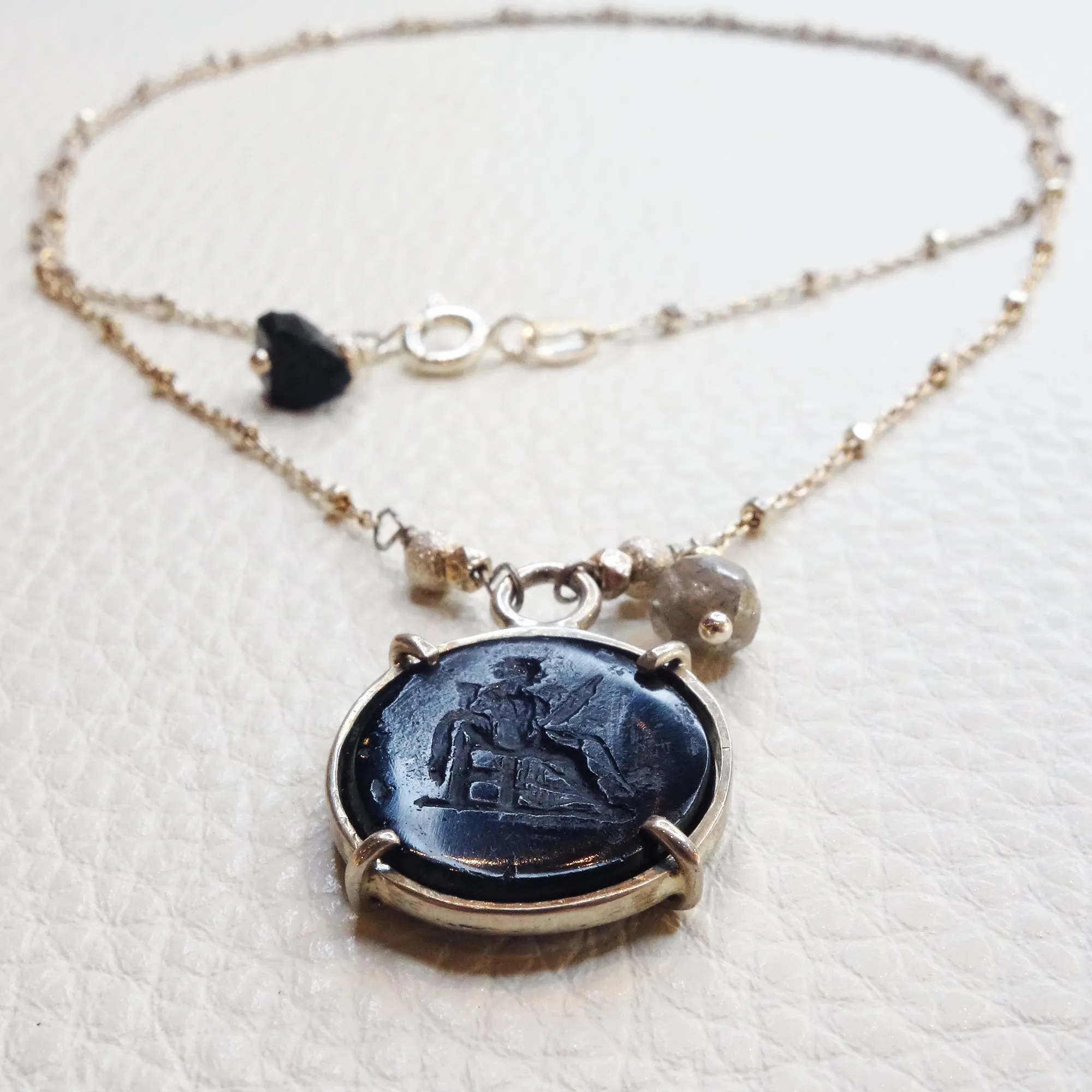 Eternal Weaver Intaglio Necklace: labradorite and silver