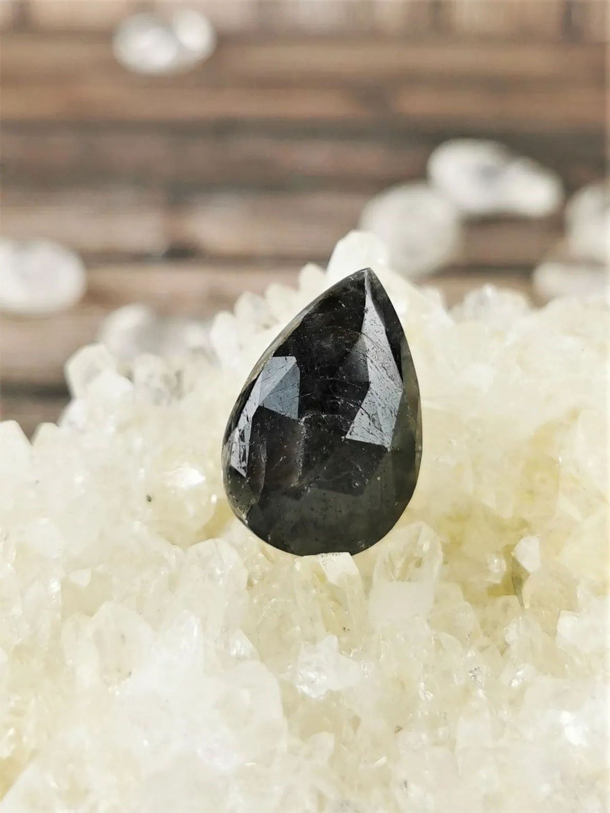 Faceted Teardrop Eye of Odin Silver Sheen Sapphire Cabochon
