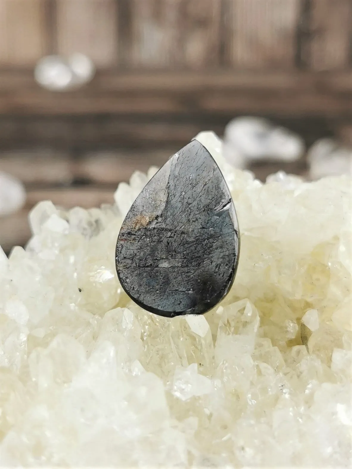 Faceted Teardrop Eye of Odin Silver Sheen Sapphire Cabochon