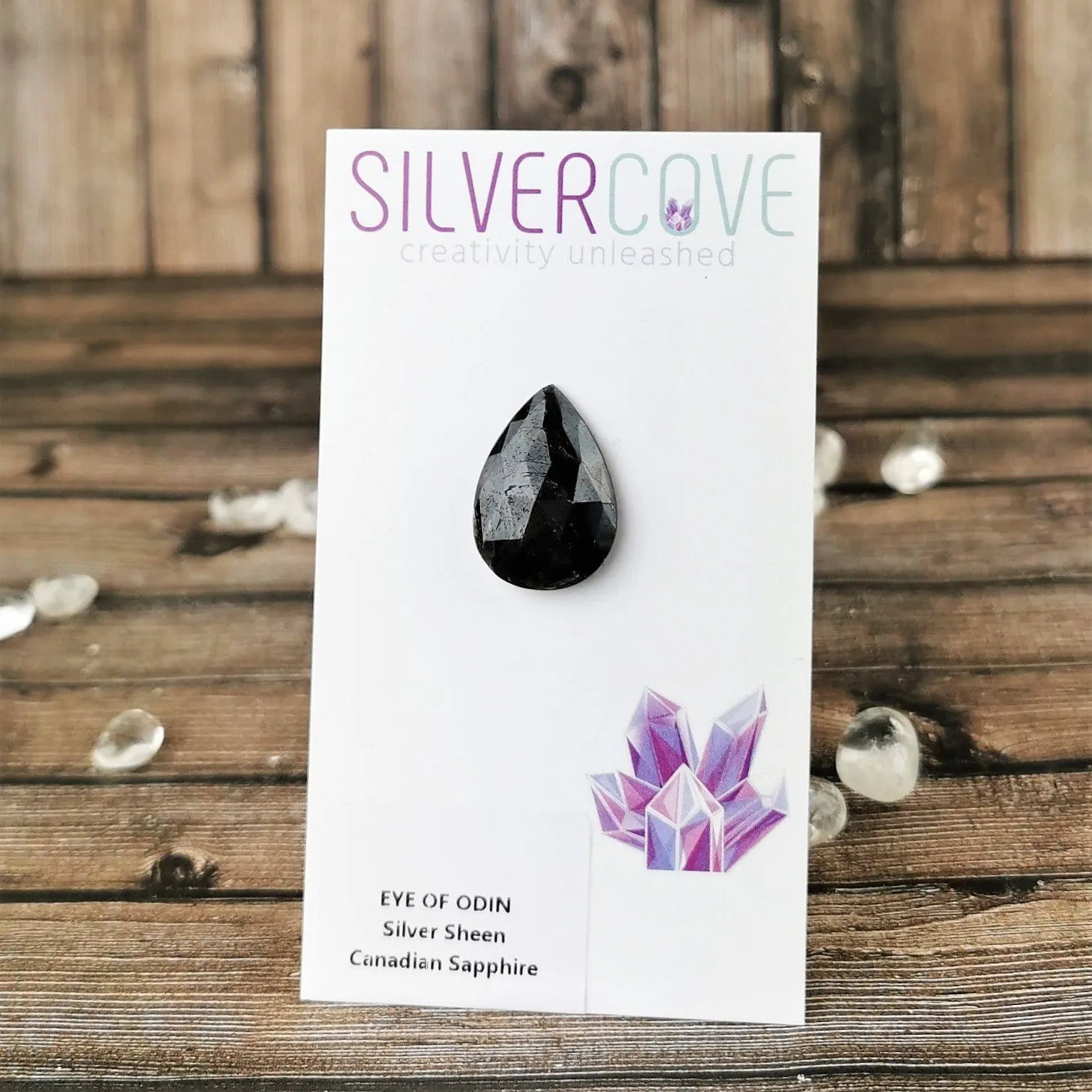 Faceted Teardrop Eye of Odin Silver Sheen Sapphire Cabochon