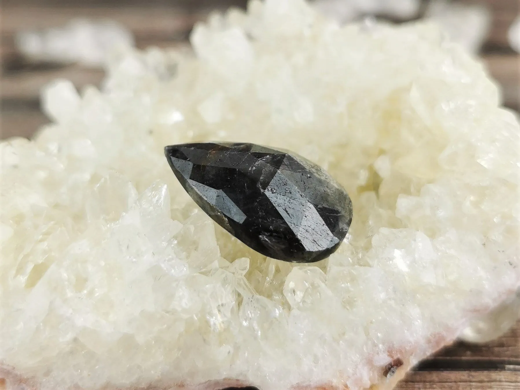 Faceted Teardrop Eye of Odin Silver Sheen Sapphire Cabochon