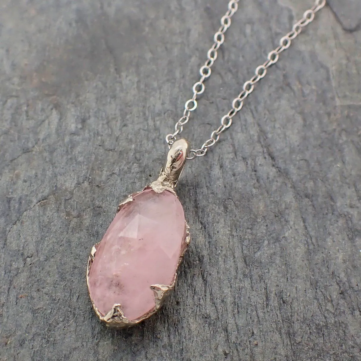 Fancy cut Morganite 14k white gold Pendant pink Gemstone Necklace 2234