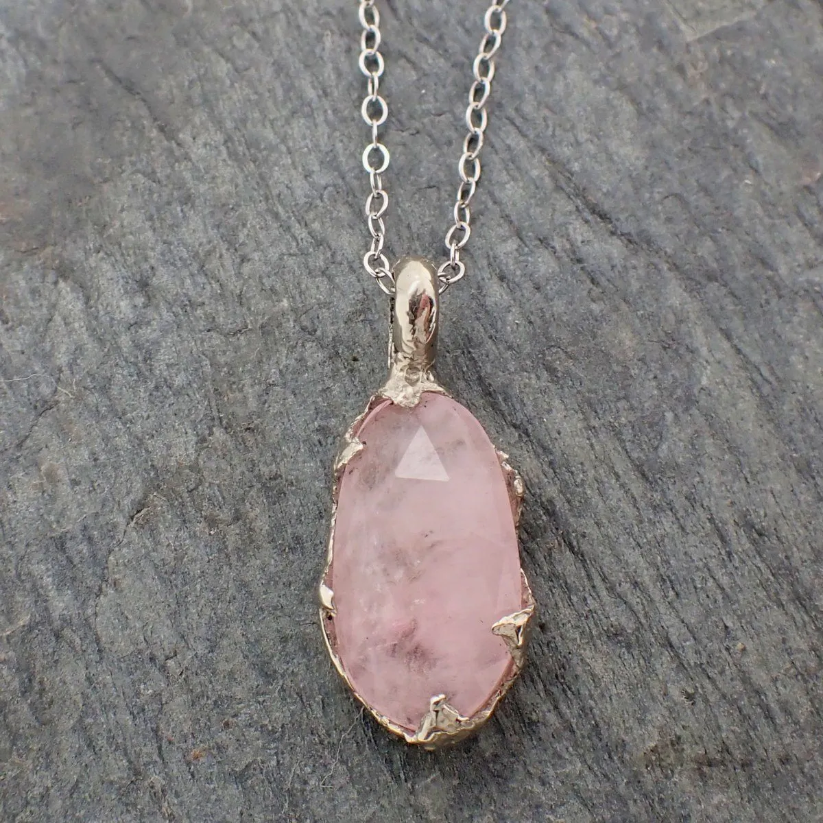 Fancy cut Morganite 14k white gold Pendant pink Gemstone Necklace 2234