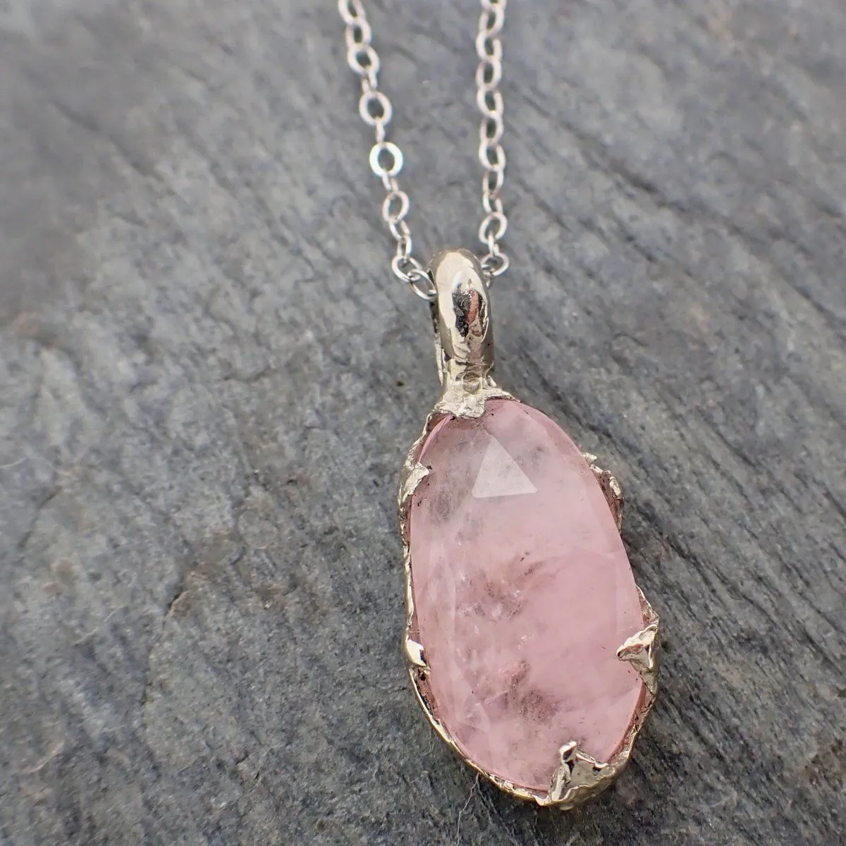 Fancy cut Morganite 14k white gold Pendant pink Gemstone Necklace 2234